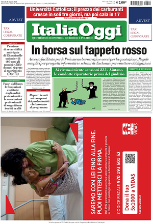 Prima pagina ItaliaOggi di oggi - Quotidiano finanza