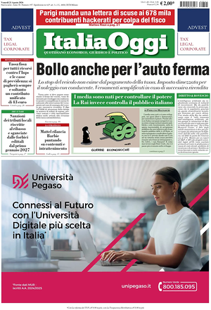 Prima pagina ItaliaOggi di oggi - Quotidiano finanza
