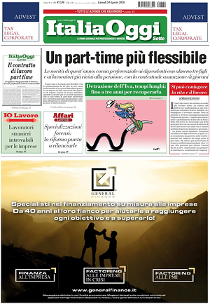 Prima pagina ItaliaOggi di oggi - Quotidiano finanza