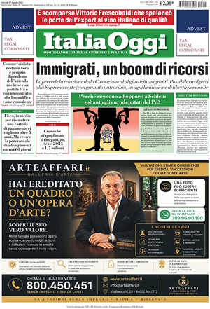 Prima pagina ItaliaOggi di oggi - Quotidiano finanza