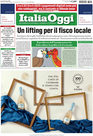 Prima pagina ItaliaOggi di oggi - Quotidiano finanza