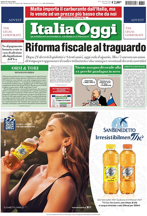 Prima pagina ItaliaOggi di oggi - Quotidiano finanza