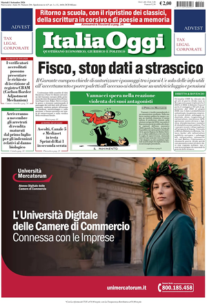 Prima pagina ItaliaOggi di oggi - Quotidiano finanza