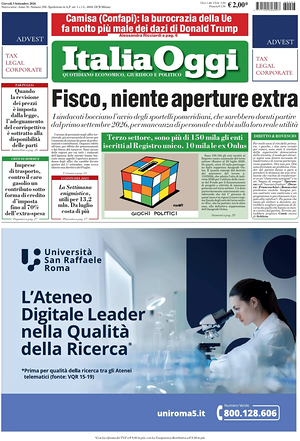 Prima pagina ItaliaOggi di oggi - Quotidiano finanza