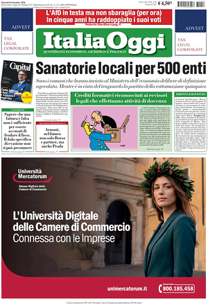 Prima pagina ItaliaOggi di oggi - Quotidiano finanza