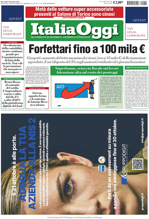 Prima pagina ItaliaOggi di oggi - Quotidiano finanza