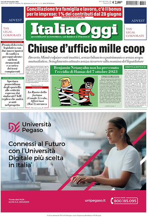 Prima pagina ItaliaOggi di oggi - Quotidiano finanza