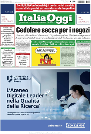 Prima pagina ItaliaOggi di oggi - Quotidiano finanza