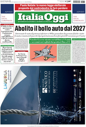 Prima pagina ItaliaOggi di oggi - Quotidiano finanza