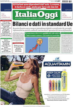 Prima pagina ItaliaOggi di oggi - Quotidiano finanza