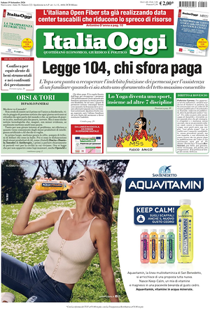 Prima pagina ItaliaOggi di oggi - Quotidiano finanza