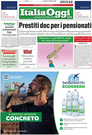 Prima pagina ItaliaOggi di oggi - Quotidiano finanza