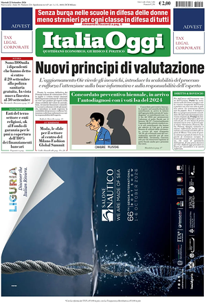 Prima pagina ItaliaOggi di oggi - Quotidiano finanza