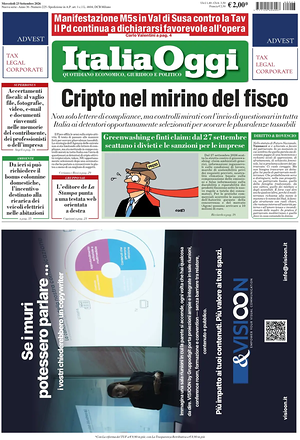 Prima pagina ItaliaOggi di oggi - Quotidiano finanza
