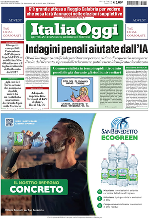 Prima pagina ItaliaOggi di oggi - Quotidiano finanza