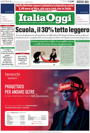 Prima pagina ItaliaOggi di oggi - Quotidiano finanza
