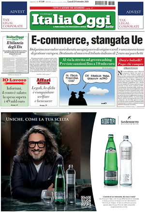Prima pagina ItaliaOggi di oggi - Quotidiano finanza