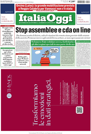 Prima pagina ItaliaOggi di oggi - Quotidiano finanza