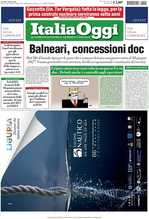 Prima pagina ItaliaOggi di oggi - Quotidiano finanza