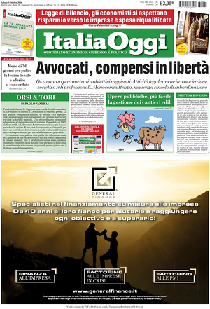Prima pagina ItaliaOggi di oggi - Quotidiano finanza