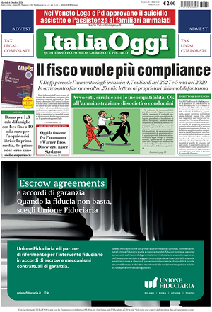 Prima pagina ItaliaOggi di oggi - Quotidiano finanza