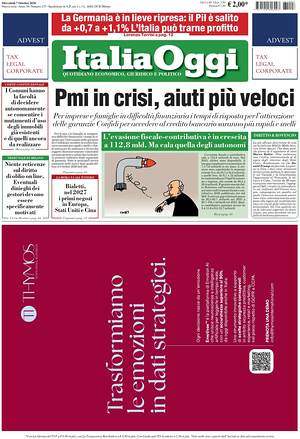 Prima pagina ItaliaOggi di oggi - Quotidiano finanza