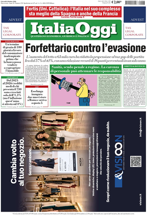 Prima pagina ItaliaOggi di oggi - Quotidiano finanza