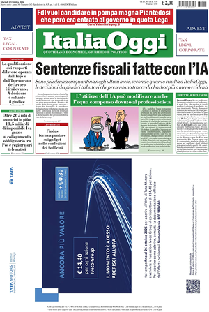 Prima pagina ItaliaOggi di oggi - Quotidiano finanza