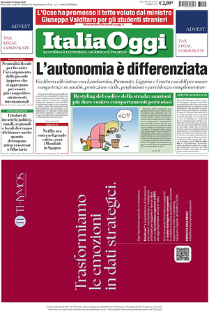 Prima pagina ItaliaOggi di oggi - Quotidiano finanza