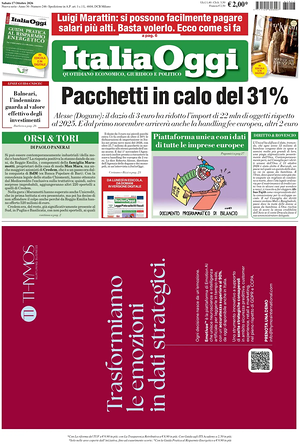 Prima pagina ItaliaOggi di oggi - Quotidiano finanza