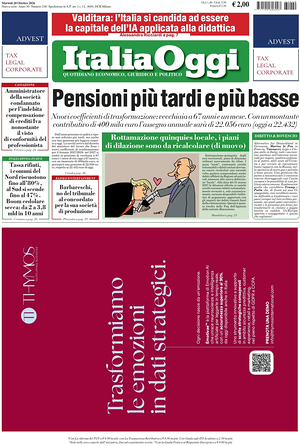 Prima pagina ItaliaOggi di oggi - Quotidiano finanza
