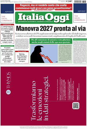 Prima pagina ItaliaOggi di oggi - Quotidiano finanza