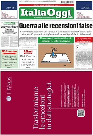Prima pagina ItaliaOggi di oggi - Quotidiano finanza
