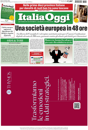 Prima pagina ItaliaOggi di oggi - Quotidiano finanza