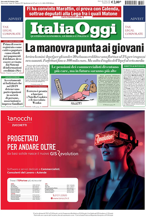Prima pagina ItaliaOggi di oggi - Quotidiano finanza