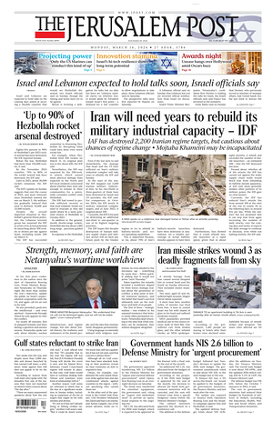 Prima pagina The Jerusalem Post di oggi - Quotidiano estero