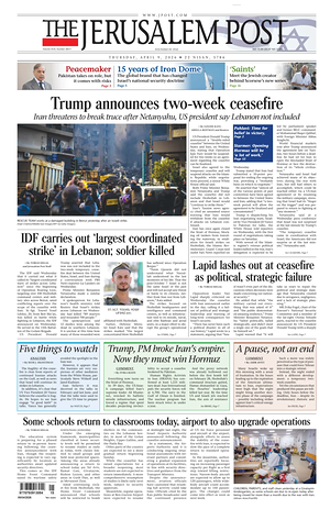 Prima pagina The Jerusalem Post di oggi - Quotidiano estero