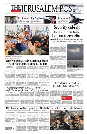 Prima pagina The Jerusalem Post di oggi - Quotidiano estero