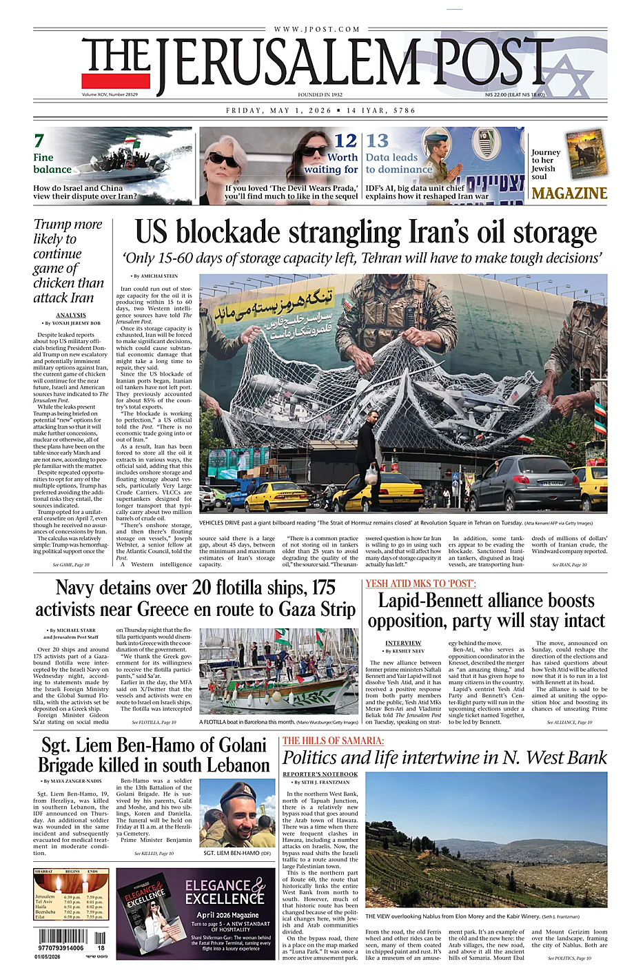 Portada The Jerusalem Post de hoy - Quiosco 1 mayo 2026