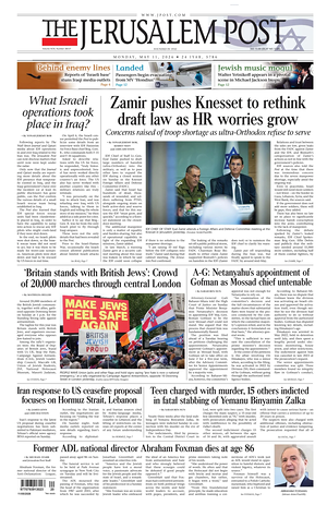 Prima pagina The Jerusalem Post di oggi - Quotidiano estero
