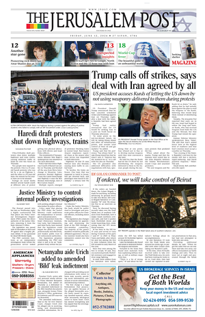 Prima pagina The Jerusalem Post di oggi - Quotidiano estero