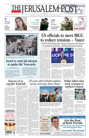 Prima pagina The Jerusalem Post di oggi - Quotidiano estero