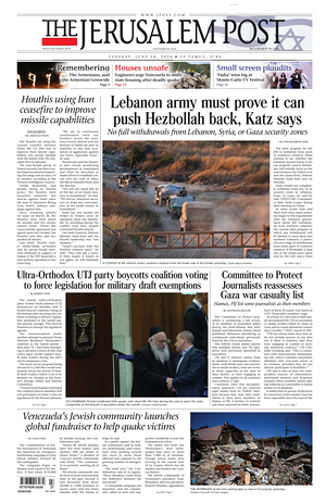 Prima pagina The Jerusalem Post di oggi - Quotidiano estero