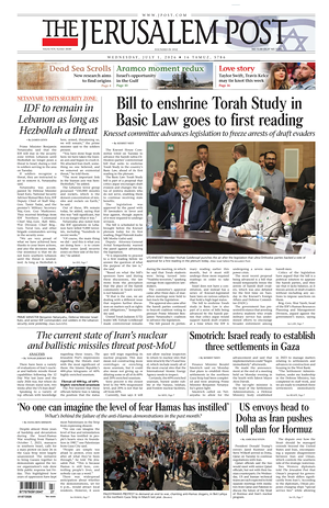 Prima pagina The Jerusalem Post di oggi - Quotidiano estero
