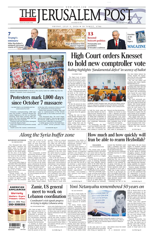 Prima pagina The Jerusalem Post di oggi - Quotidiano estero