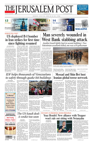 Prima pagina The Jerusalem Post di oggi - Quotidiano estero