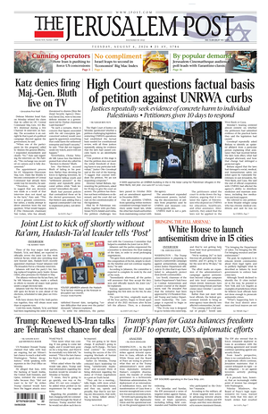 Prima pagina The Jerusalem Post di oggi - Quotidiano estero