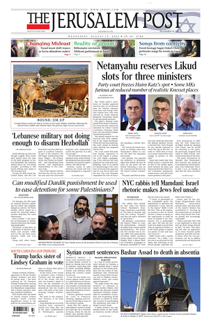Prima pagina The Jerusalem Post di oggi - Quotidiano estero