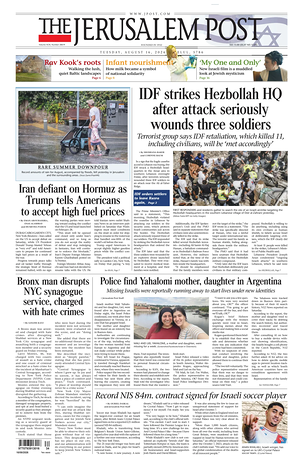 Prima pagina The Jerusalem Post di oggi - Quotidiano estero