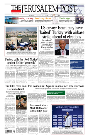 Prima pagina The Jerusalem Post di oggi - Quotidiano estero